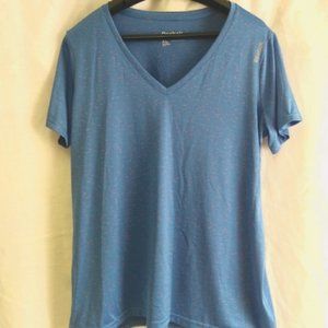 Reebok Top Women's Blue and Pink Athletic V-neck Short Sleeve Size XL
